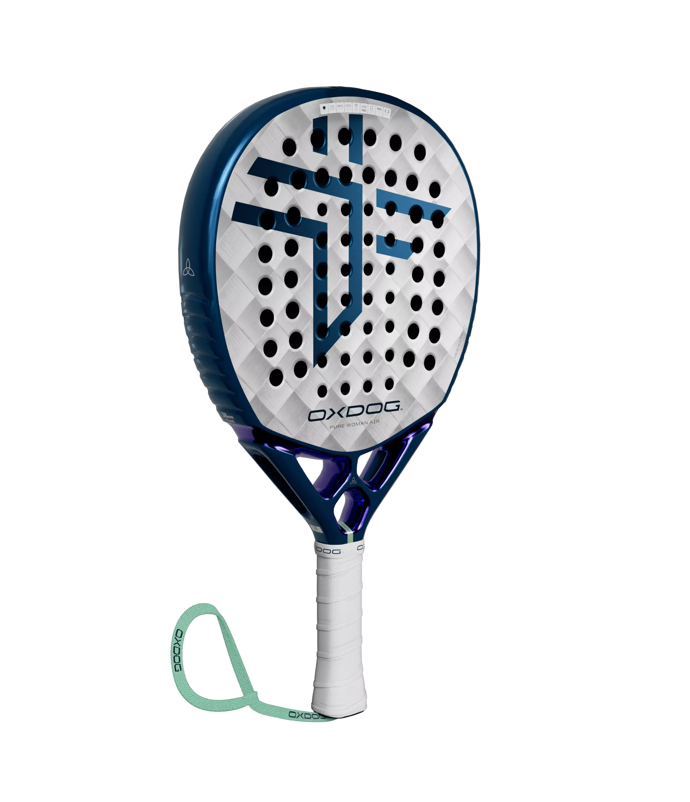 Oxdog Pure Woman Air padelracket – lichtgewicht dames padelracket met hybride vorm, grote sweetspot en comfortabele balans voor optimale controle en speelgemak. Padelshopwestland.nl